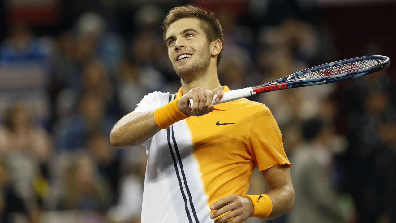 Borna Coric celebrates his win on Saturday