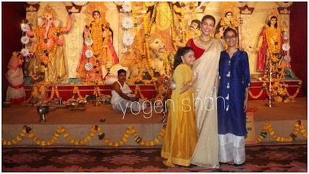 Sushmita Sen with her daughters celebrate Durga Puja