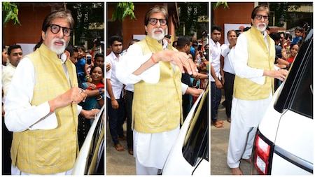 Amitabh Bachchan arrives at the puja pandal