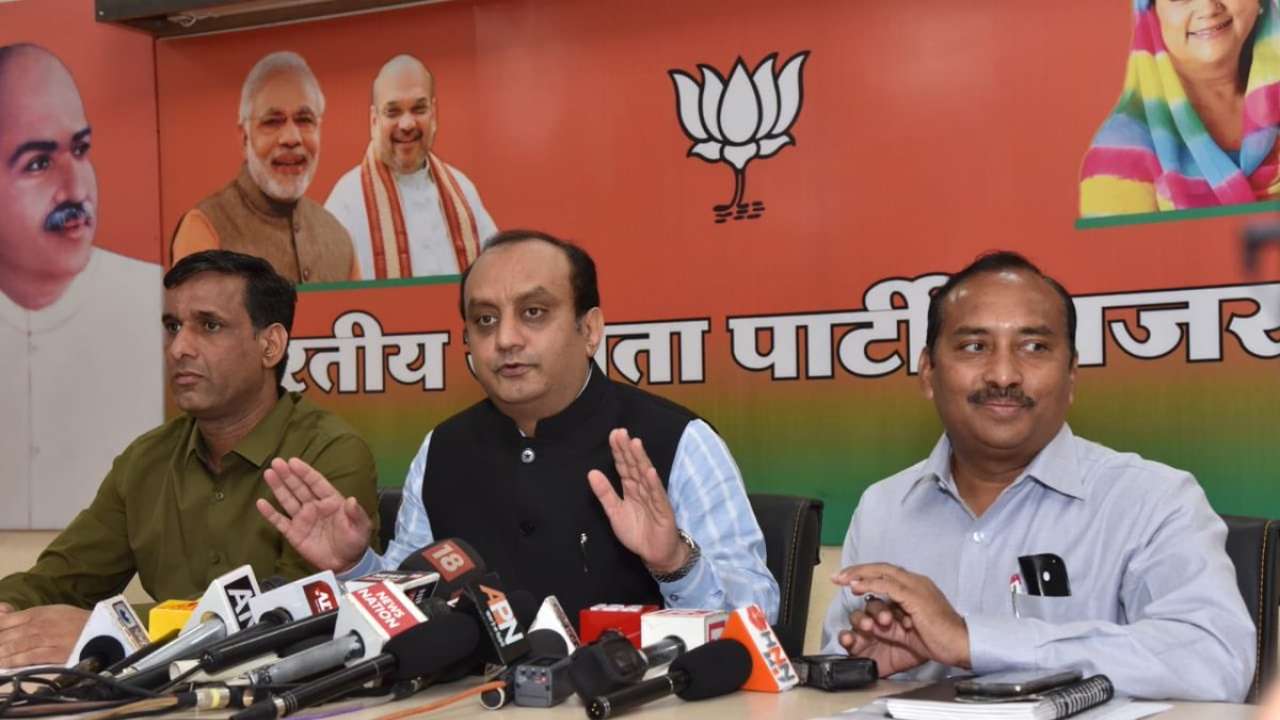 Sudhanshu Trivedi addressing a press conference on Wednesday