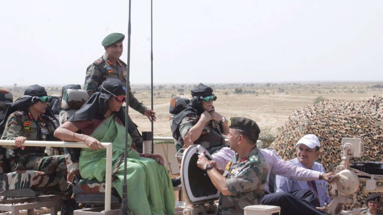 Def Min Nirmala Sitharaman on a tank