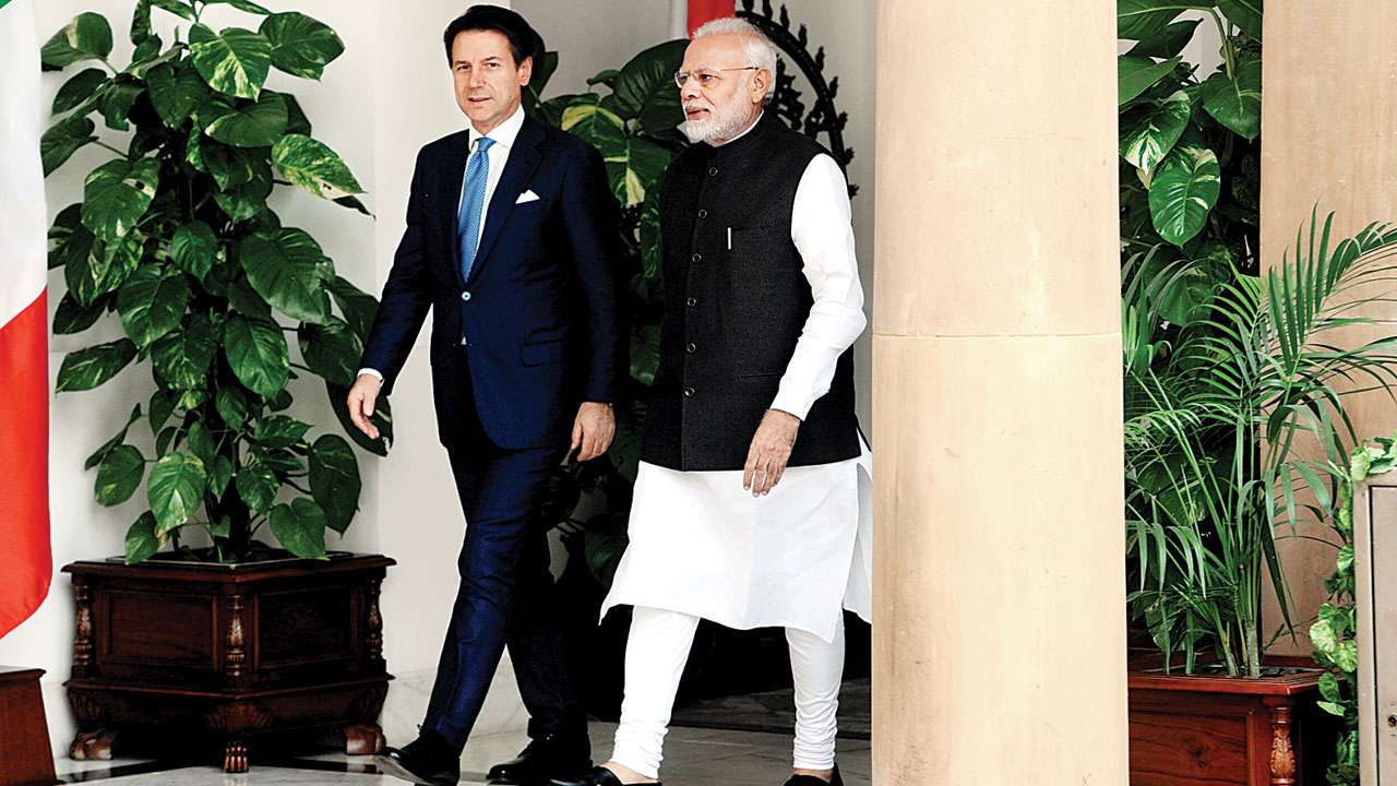 Prime Minister Narendra ModiPrime Minister Narendra Modi (right) and Giuseppe Conte in Delhi