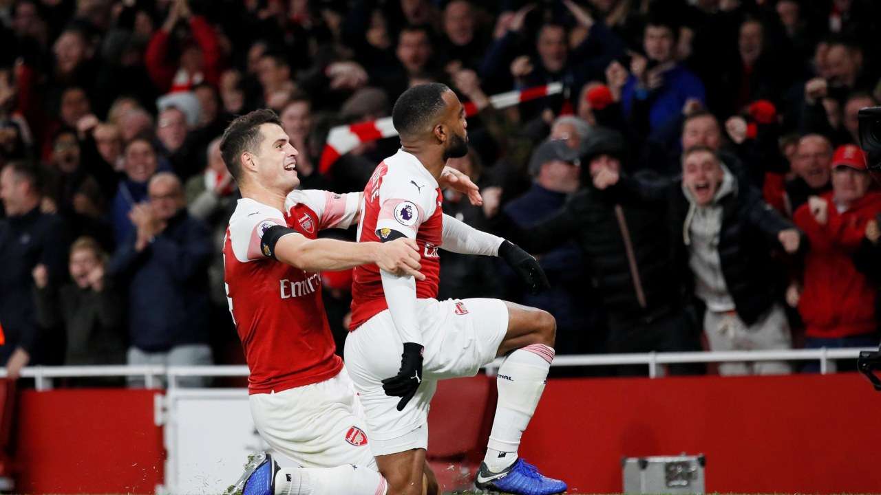 Arsenal's Lacazette celebrates after late strike vs Liverpool