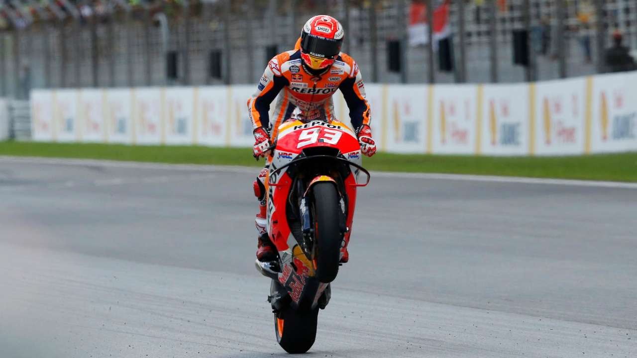 Marc Marquez celebrates his win on Sunday