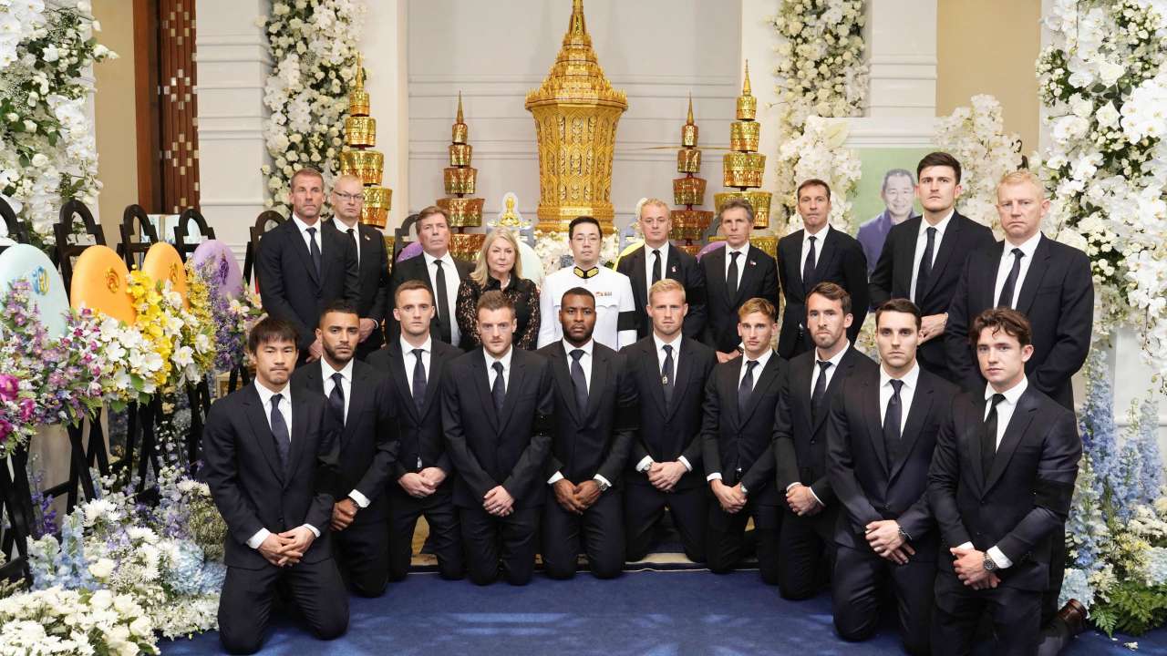 Leicester City players during Vichai Srivaddhanaprabha's funeral in Bangkok on Sunday