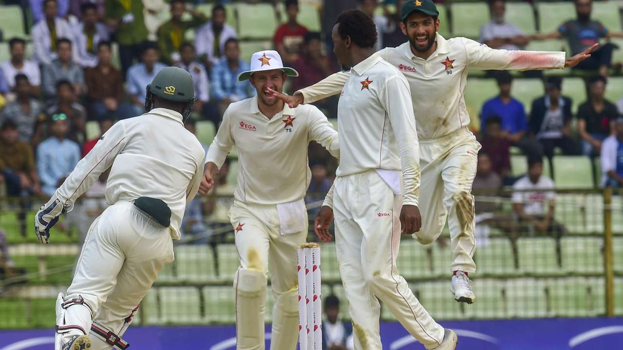 Zimbabwe players celebrate their win on Tuesday