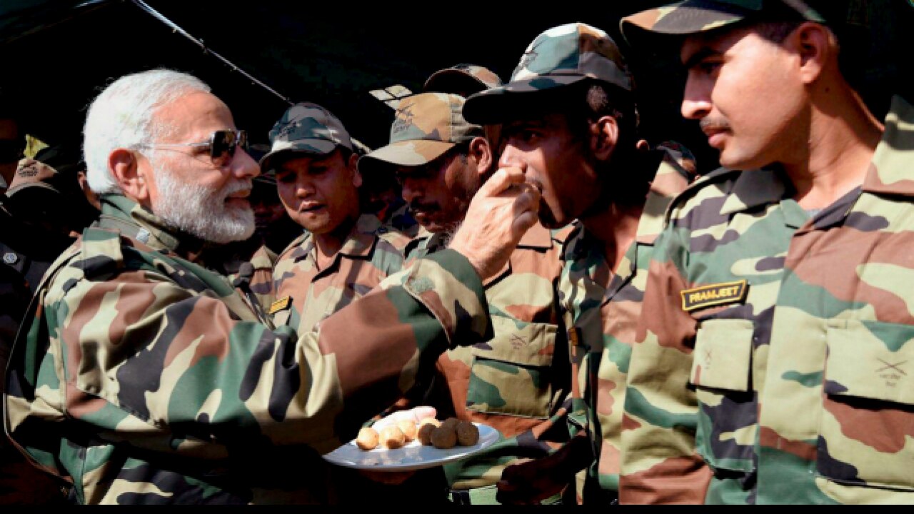 PM Modi during his meet with the jawans last year during Diwali