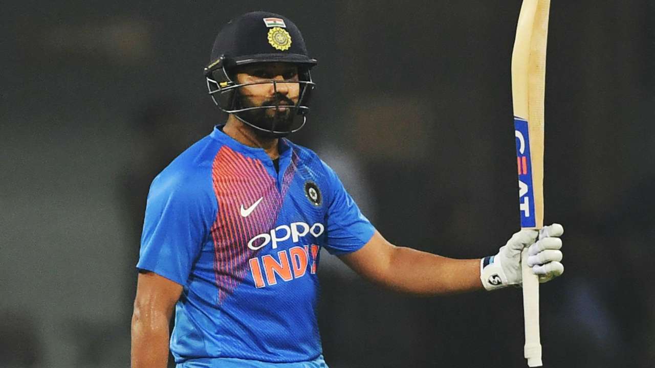 Rohit Sharma celebrates his half-century on Tuesday