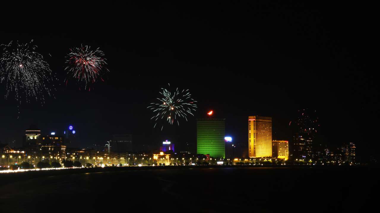 Sky lit up over Marine Drive on Diwali night.