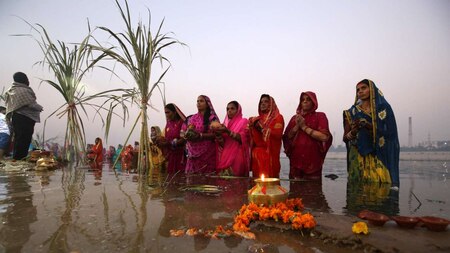 Hindu devotees worship the Sun god