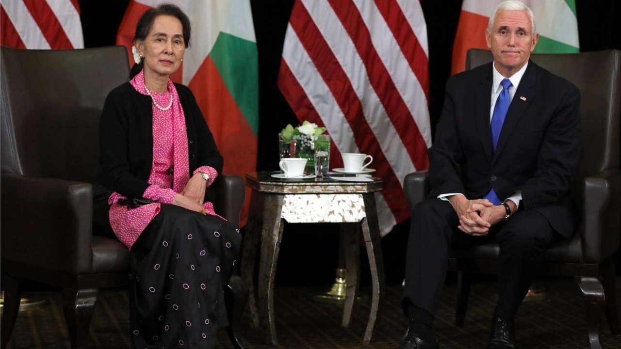 Mike Pence and Aung Suu Kyi