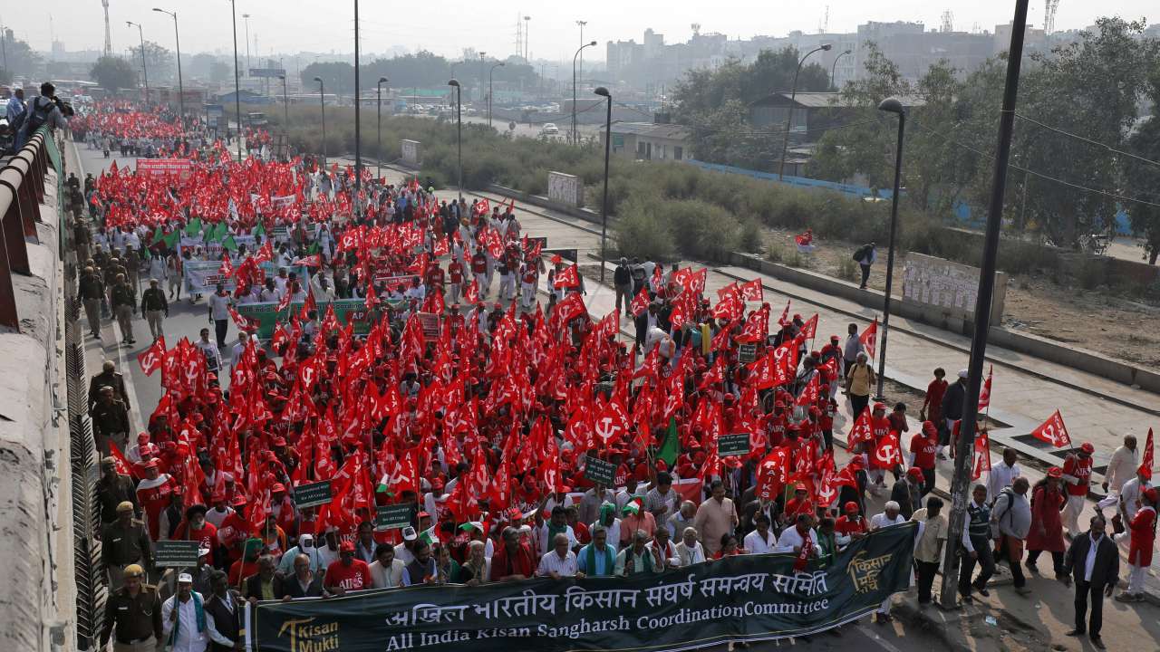 Farmers shout slogans