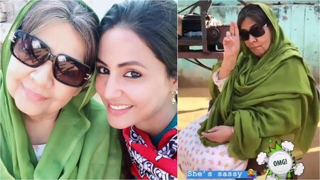 Hina Khan clicks a selfie with Farida Jalal