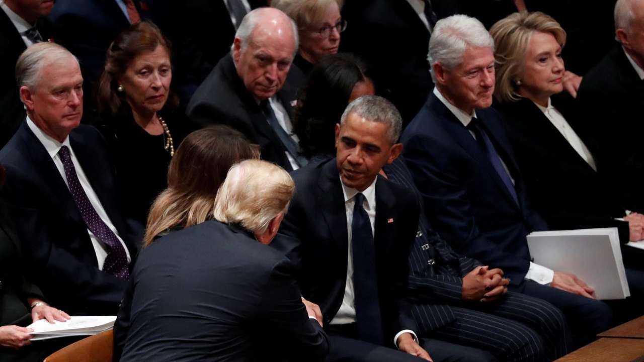 No love lost: Trump and other Presidents exchange cold vibes at George ...