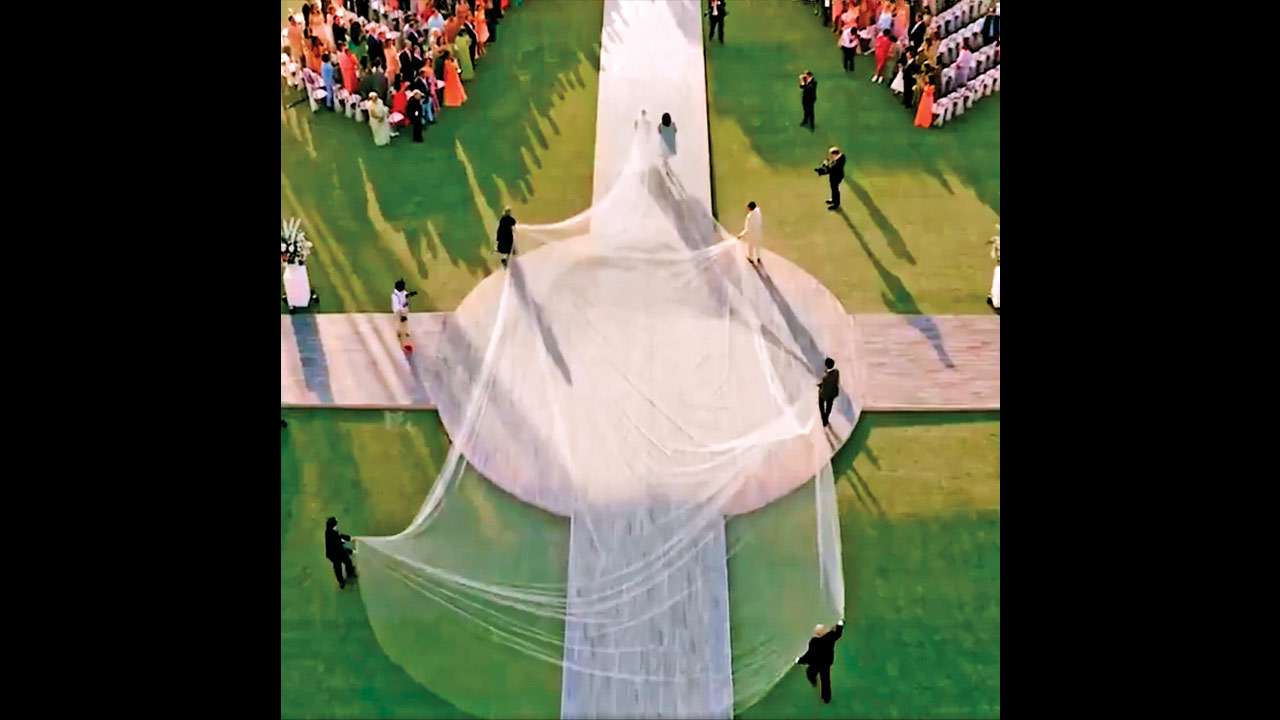 Nick Jonas looks perplexed by his wife Priyanka Chopra's 75-foot long veil