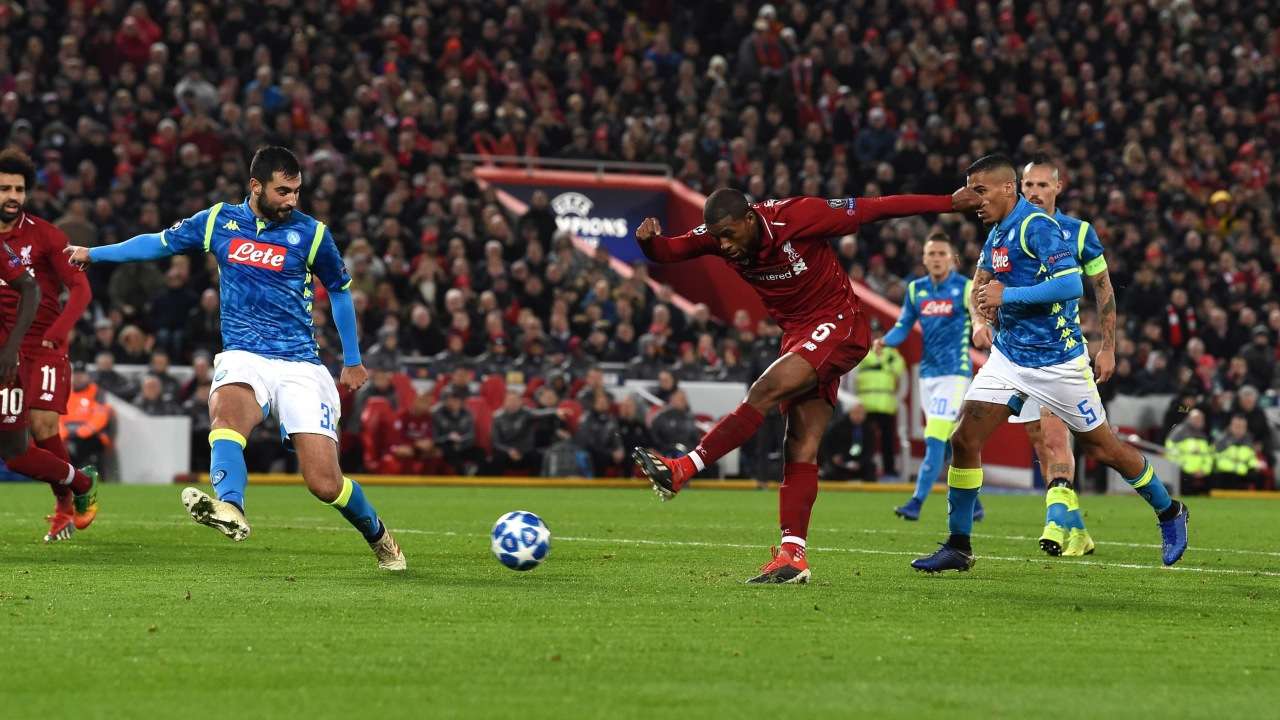 Liverpool's midfielder Wijnaldum in action