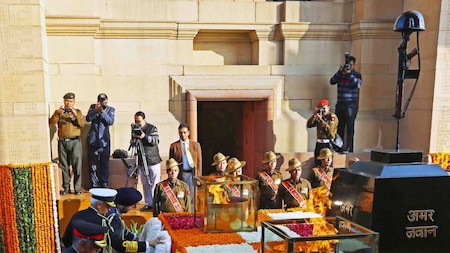 Defence Minister Nirmala Sitharaman at Amar Jawan Jyoti