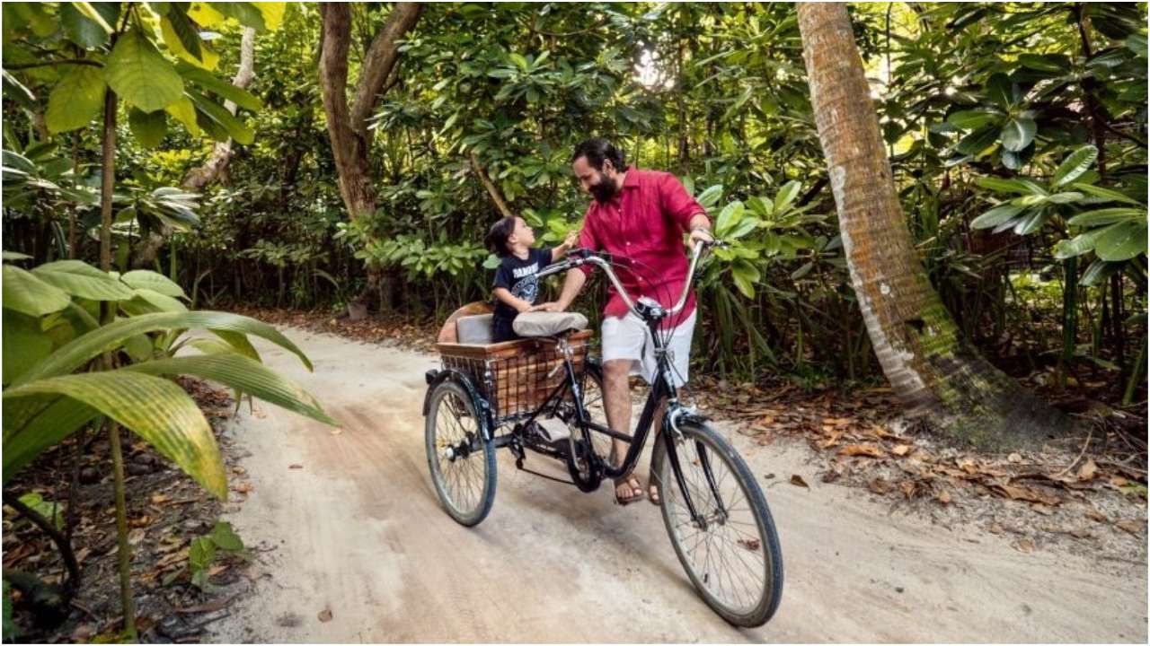 Saif Ali Khan takes Taimur cycling