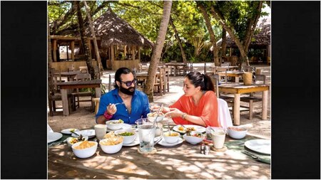 Saif Ali Khan and Kareena Kapoor Khan enjoy a lunch under the canopy