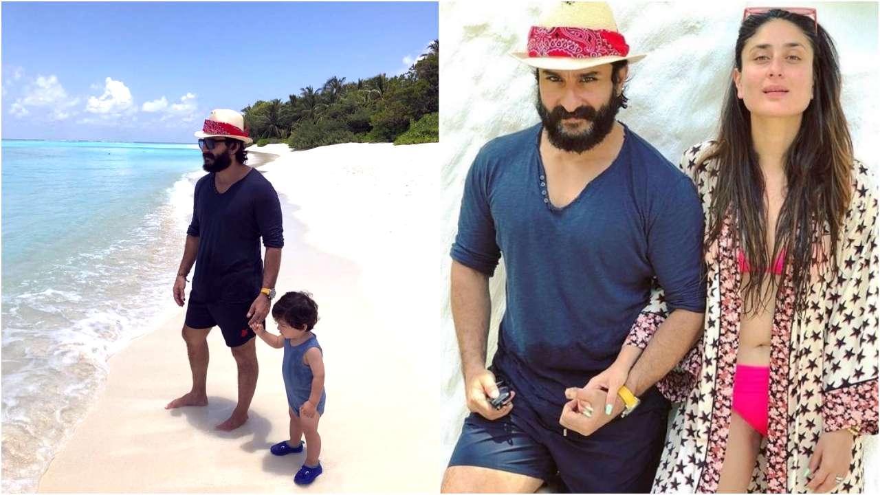 Saif and Taimur gazing at the azure waters while Kareena stuns in a bikini