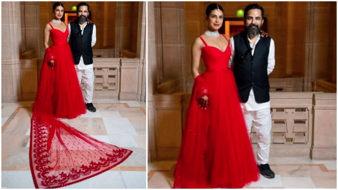 Priyanka Chopra poses for a photo with Sabyasachi