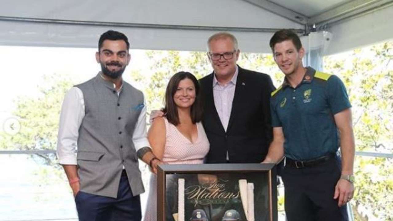 Virat Kohli and Tim Paine with the Aussie PM