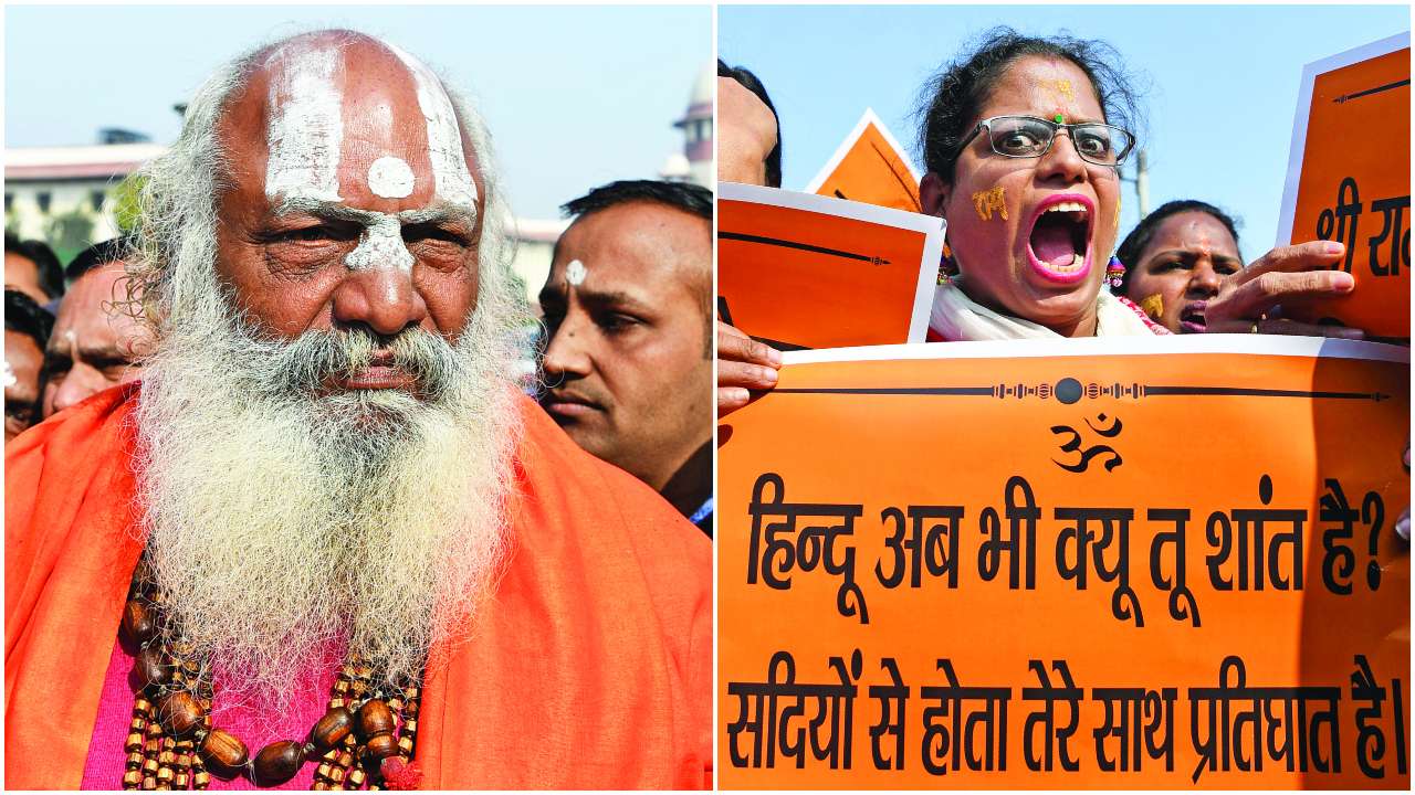 Mahant Dharam Das and protesters
