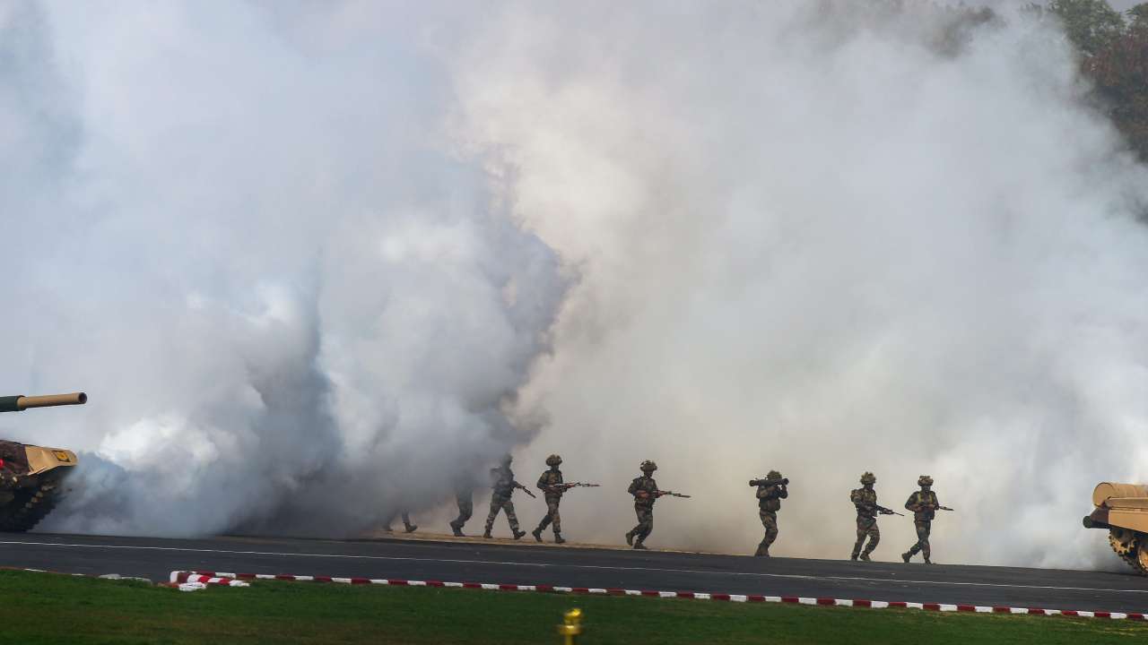 Army soldiers display their war skills