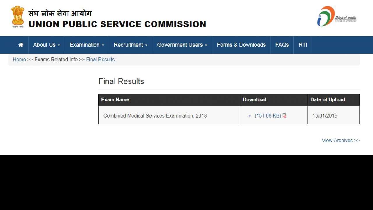 (UPSC CMS 2018 final results out) 