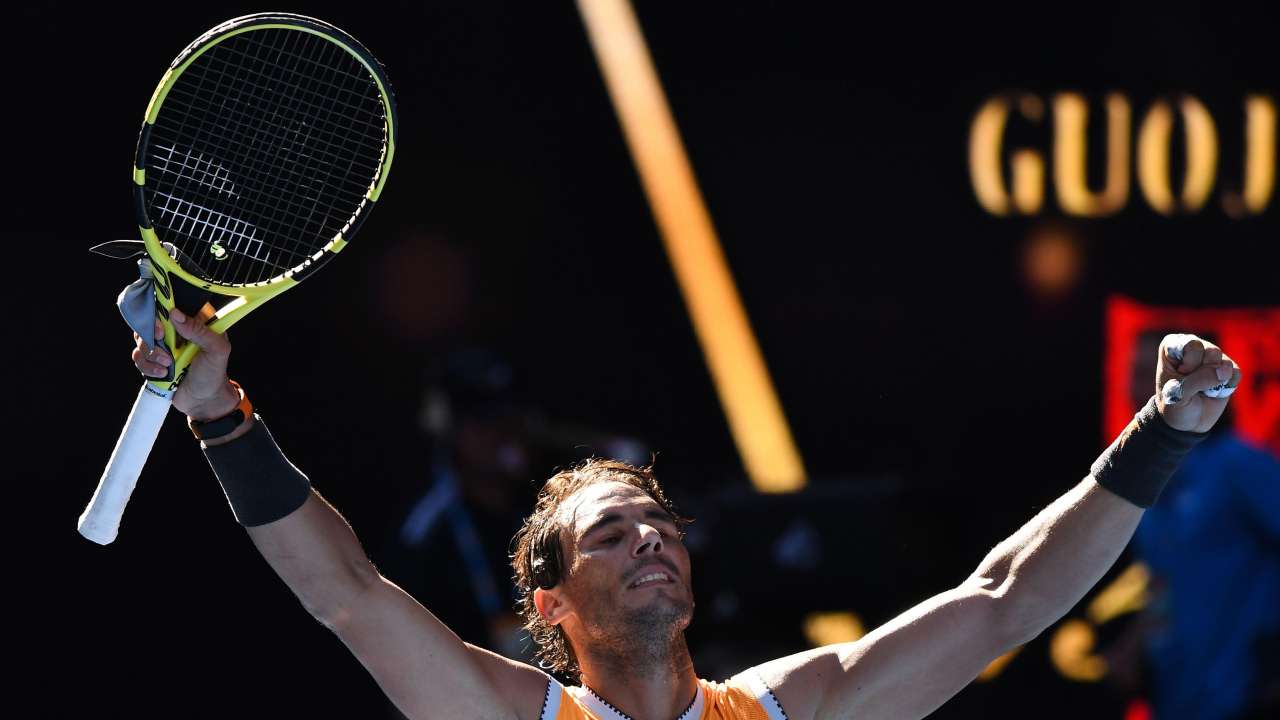 Rafael Nadal celebrates his victory against Tomas Berdych 