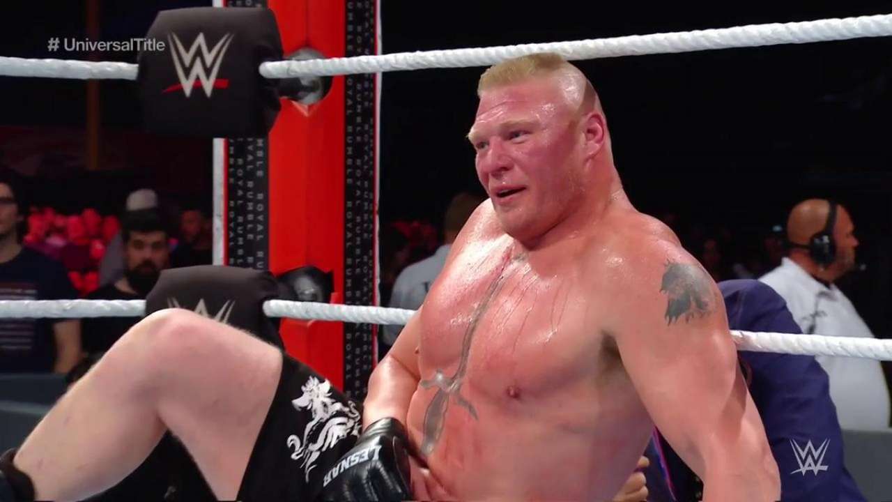 Brock Lesnar vs Finn Balor" title="Brock Lesnar vs Finn Balor" data-title="WWE Royal Rumble 2019:Brock Lesnar vs. Finn Balor (Universal Championship) 

Finn Balor hits a running dropkick to start the match. He keeps hitting the champion with a flurry of strikes. Lesnar regains his composure to throw Balor out with a belly to belly suplex. Balor tries to keep up his offense but Lesnar takes Balor on a trip to Suplex City.


	If you&#39;re going to try to beat THE BEAST, this is how you do it!#RoyalRumble @FinnBalor pic.twitter.com/31iBoMnL2T
	— WWE Universe (@WWEUniverse) January 28, 2019



	It seems @FinnBalor is firmly ENTRENCHED in #SuplexCity...#RoyalRumble #UniversalTitle @BrockLesnar pic.twitter.com/DWpH26xt8l
	— WWE (@WWE) January 28, 2019


Lesnar goes for F5, Balor reverses it for a DDT and a 2-count. Balor takes down The Beast outside the ring.


	F5? THINK AGAIN!#RoyalRumble #UniversalTitle @FinnBalor pic.twitter.com/w7AnmiBGVc
	— WWE (@WWE) January 28, 2019


Balor hits the coup-de-grace for another 2-count. Lesnar then locks the Kimura lock and Balor has to tap out. After the win a frustated Brock Lesnar delivered couple of suplexes to Balor followed by a F5.

Result: Brock Lesnar beats Finn Balor to retain Universal Championship

(Image: WWE)" data-url="https://www.dnaindia.com/sports/photo-gallery-wwe-royal-rumble-2019-results-and-recaps-seth-rollins-becky-lynch-win-rumble-matches-earn-wrestlemania-title-shot-2712869/brock-lesnar-vs-finn-balor-2712933" clbad="img-responsive"/>
	

<p>15/17</p>
<h3/>
<p><strong>WWE Royal Rumble 2019:Brock Lesnar vs. Finn Balor (Universal Championship) </strong></p>
<p>Finn Balor hits a running dropkick to start the match. He keeps hitting the champion with a flurry of strikes. Lesnar regains his composure to throw Balor out with a belly to belly suplex. Balor tries to keep up his offense but Lesnar takes Balor on a trip to Suplex City.</p>
<blockquote clbad=