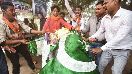 Pak flags burnt in Patna and other parts of the country
