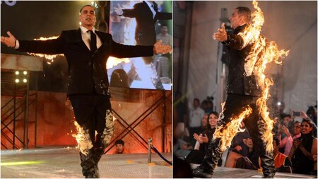 WATCH: Akshay Kumar literally sets the stage and himself on FIRE!