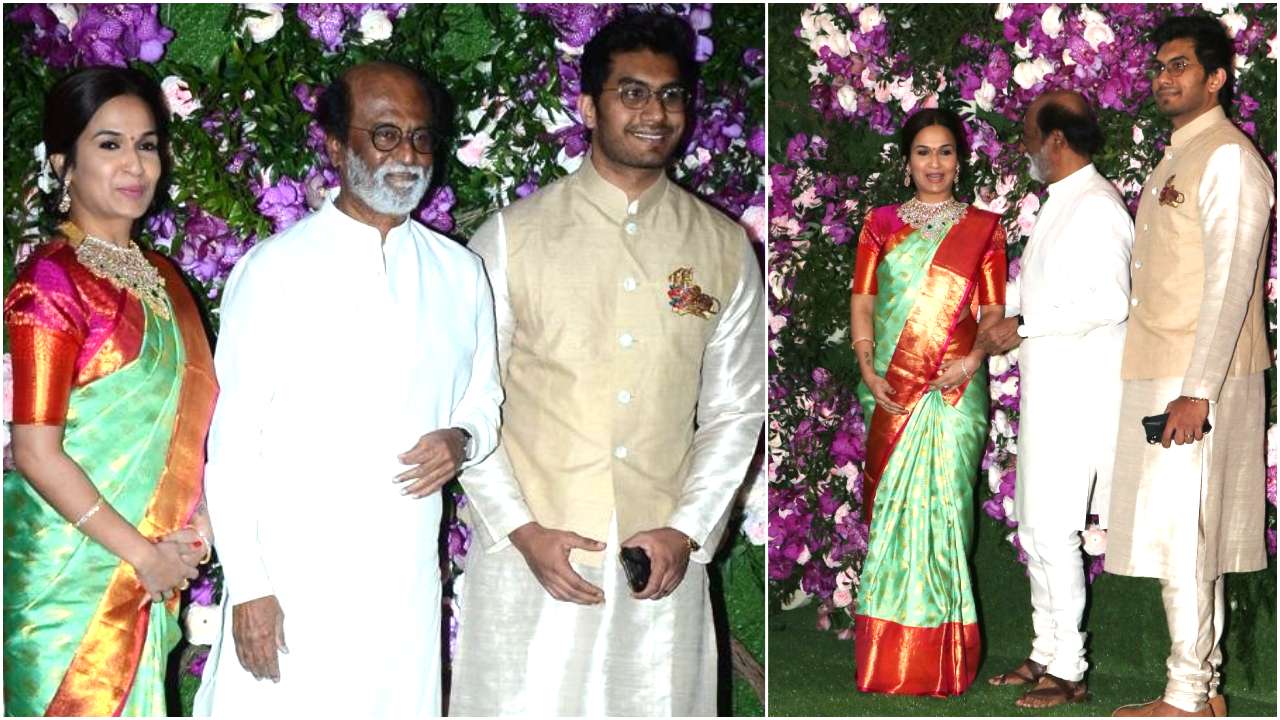 Rajinikanth arrives with daughter Soundarya and her husband Vishagan Vanangamudi