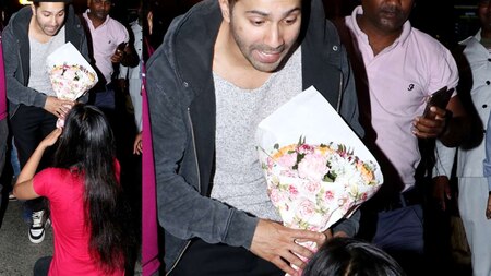 The female fan goes on her knees for Varun Dhawan