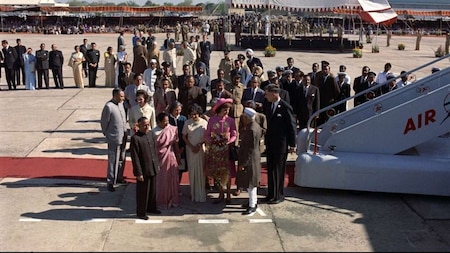 First Lady Kennedy arrives at Palam Airport in New Delhi