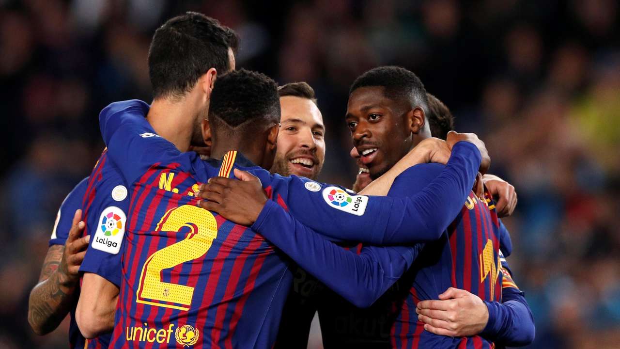Barcelona players celebrating