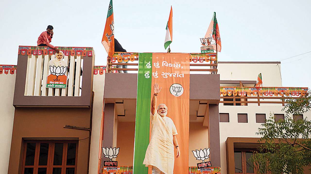 BJP flags and posters