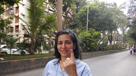 Sangeeta Mehra votes in Cuffe parade