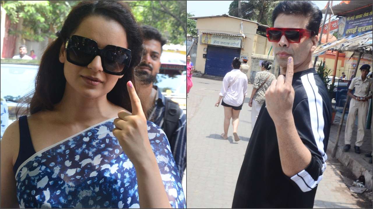 Kangana Ranaut and Karan Johar flaut their index fingers after voting