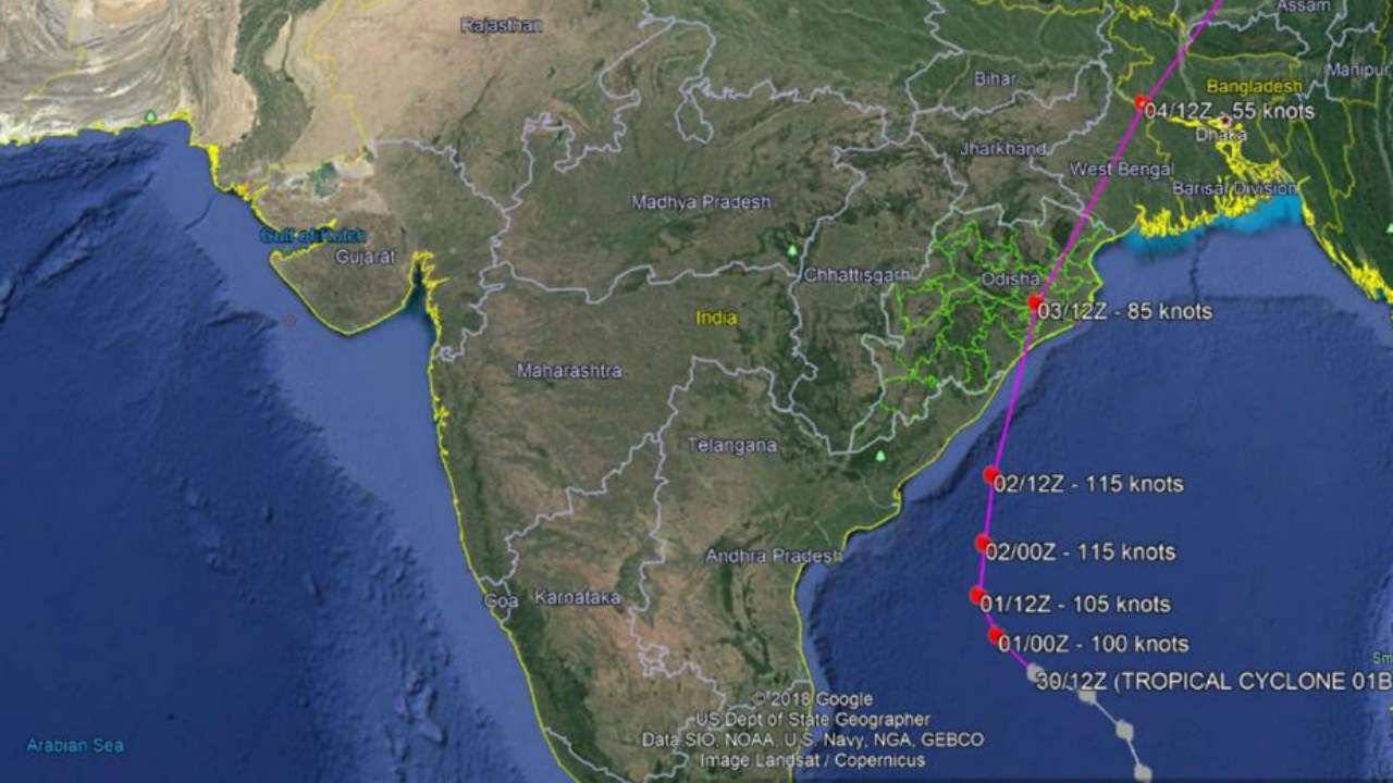 The wind speed of a cyclonic storm is 80-90 kmph gusting up to 100 kmph
