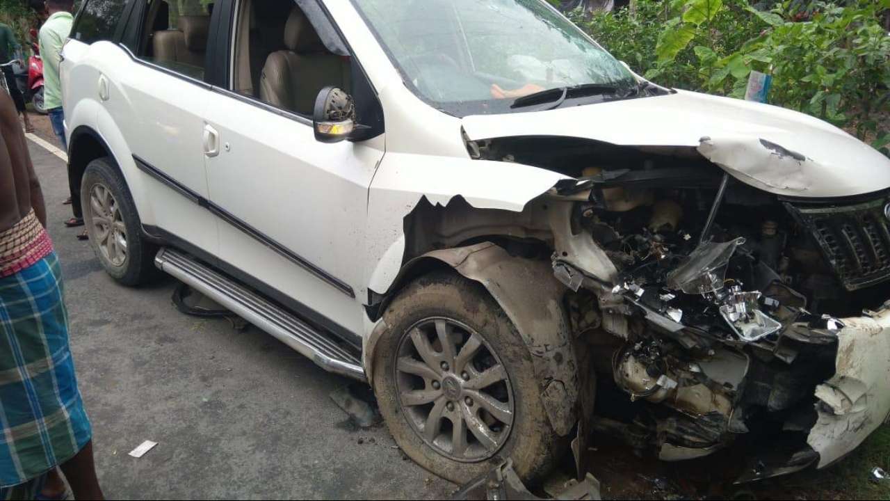 The badly damaged car