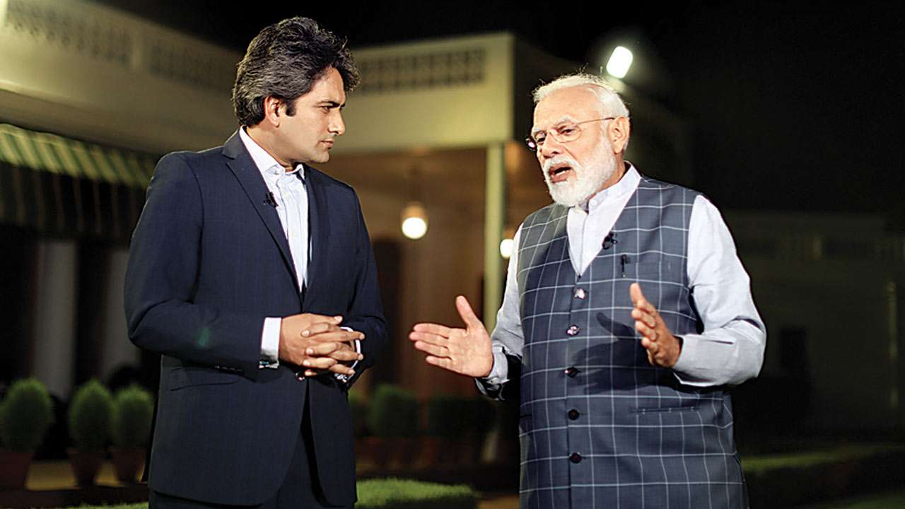 PM Narendra Modi with Sudhir Chaudhary