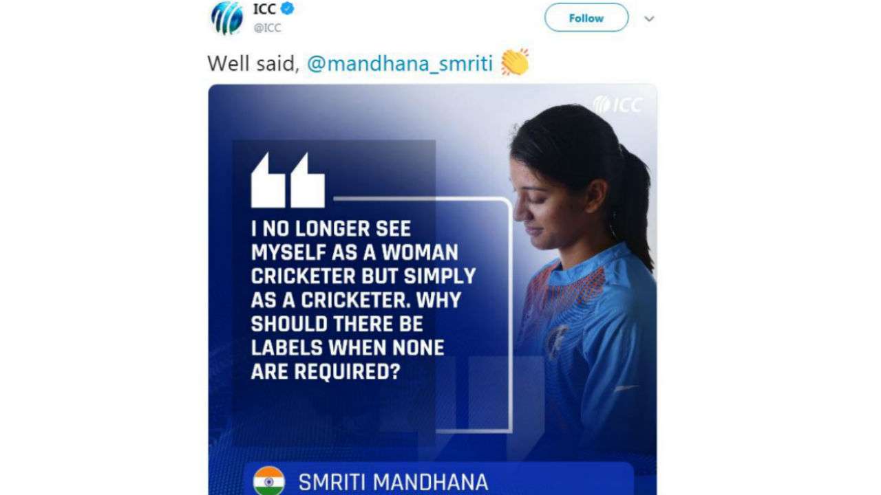 ICC posts Smriti Mandhana's comment