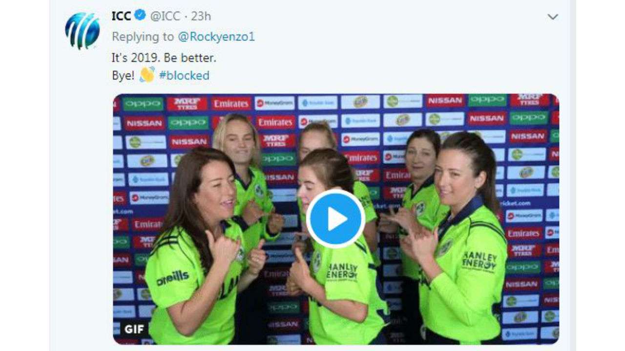 ICC blocks the troll with 'be better' mesage