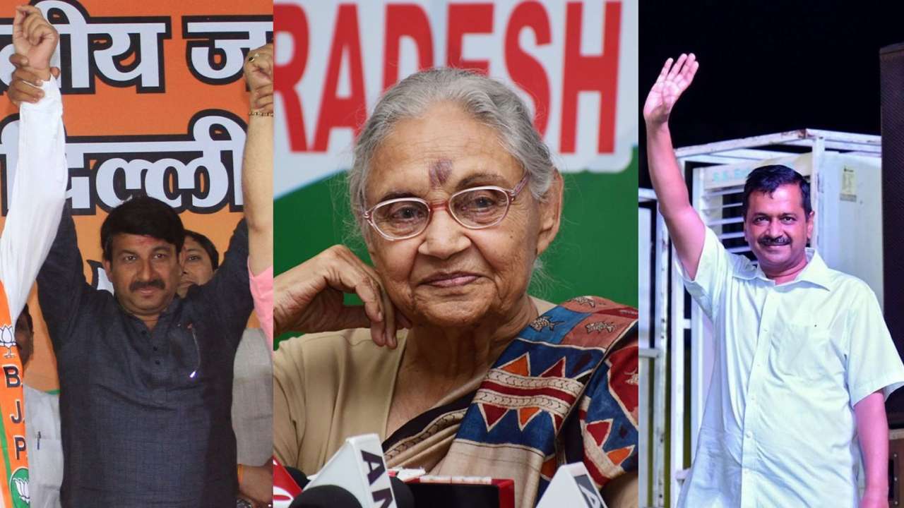 Manoj Tiwari, Sheila Dikshit and Arvind Kejriwal