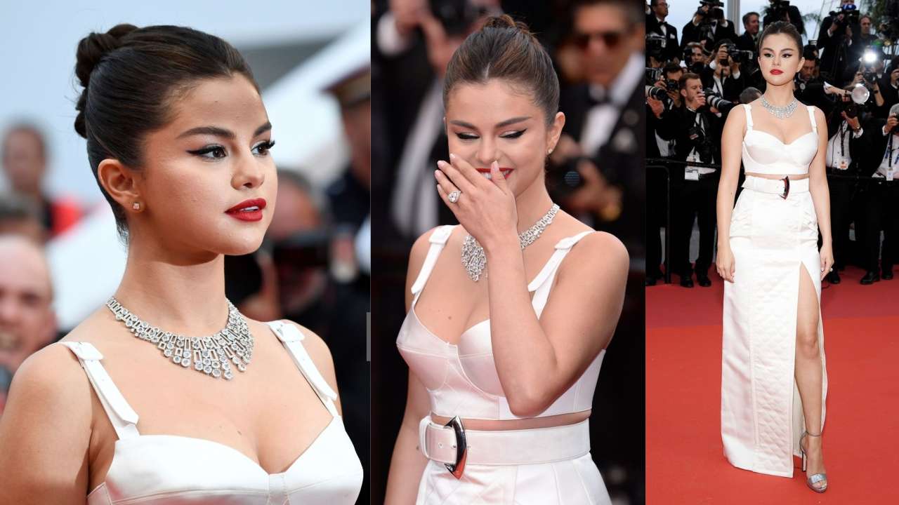 Selena Gomez makes her Cannes debut in a white Louis Vuitton ensemble