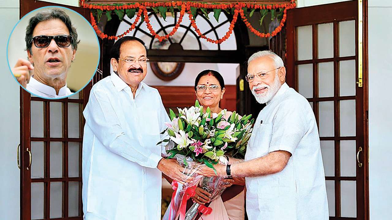 PM Narendra Modi on Sunday paid a visit to Venkaiah Naidu, later received a call from Pak PM Imran Khan (inset)