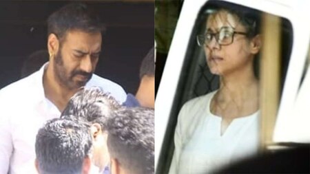 Kajol and Ajay snapped outside their house