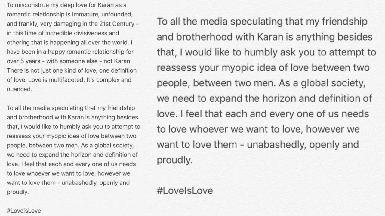 I have been in a happy romantic relationship for over five years – with someone else — not Karan